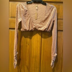 NWT! Skims logo velvet gloved crop top Sz large